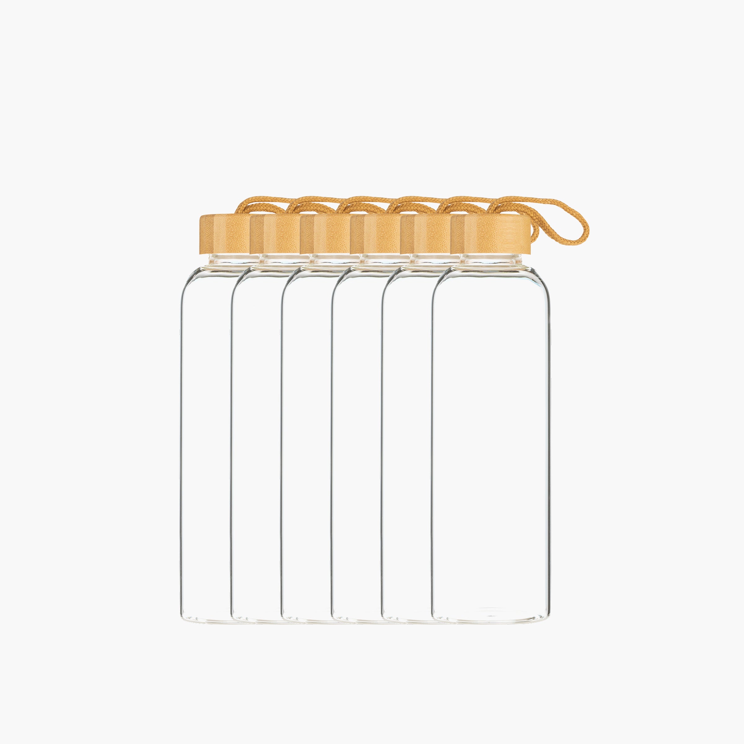 Borosilicate Glass Bottle with Bamboo Lid - 500 ML (Set of 6)