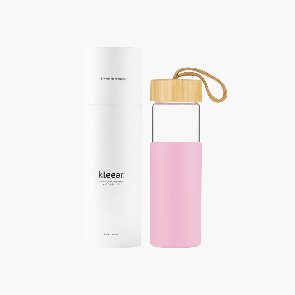 Borosilicate Glass Bottle with Silicon Sleeve & Bamboo Lid - 500 ML